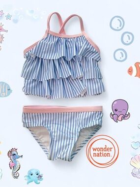 Wonder Nation Pink and Blue Striped Bikini